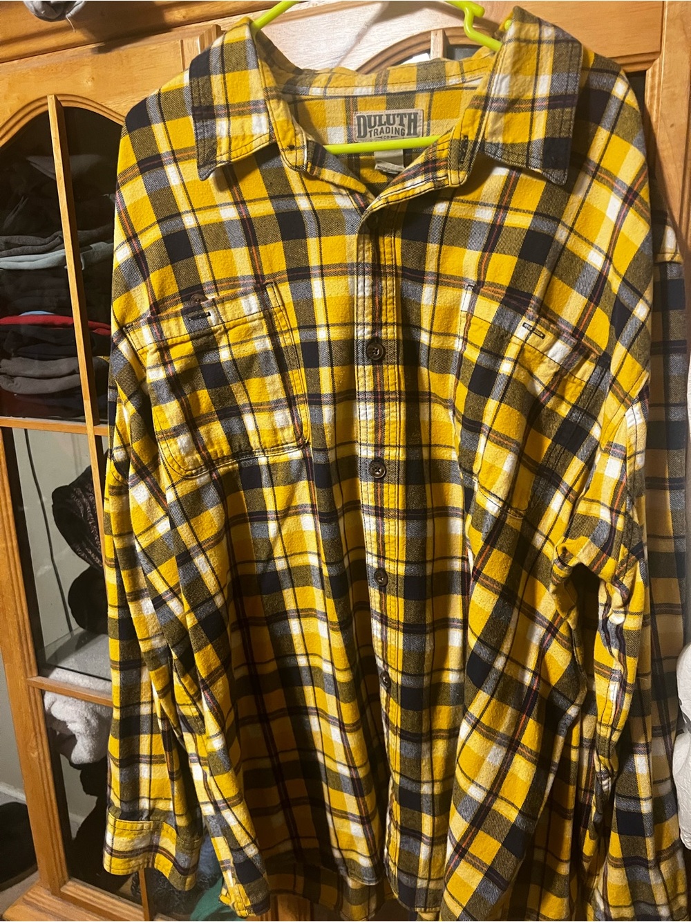 Duluth Trading Co Yellow and Black Plaid Button-Down Shirt